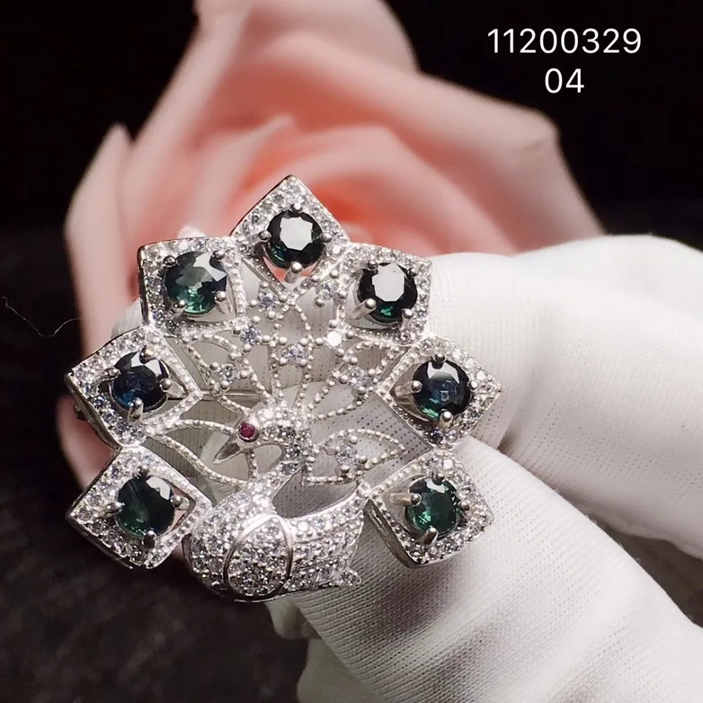 Sapphire brooch Free shipping Natural real 925 sterling silver 4*4mm 7pcs gemstone | Украшения и аксессуары