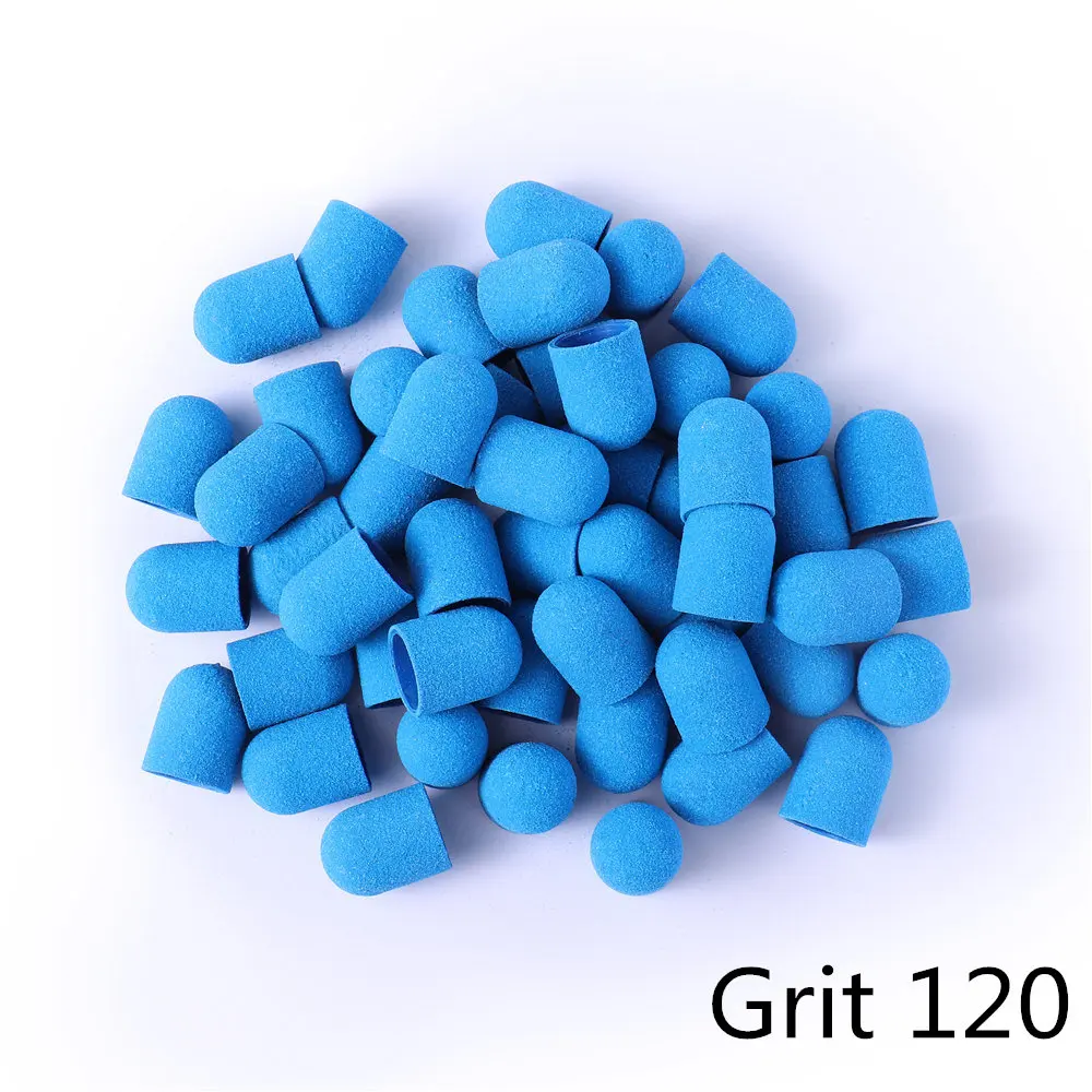 Blue Grit 120 BNG 20 шт фиолетовый зеленый шлифовальный ремешок Профессиональный педикюрный шлифовальный блок колпачки для ухода за ногами инструмент Электрический дизайн ногтей 80/120/180 13*19 мм - Цвет: Blue Grit 120