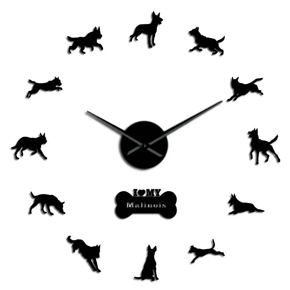 Black Malinois Police K9 собака немецкая овчарка Остерегайтесь собаки бесшумные кварцевые 3D DIY настенные часы персонализированные часы для собак подарок для влюбленных - Цвет: Black