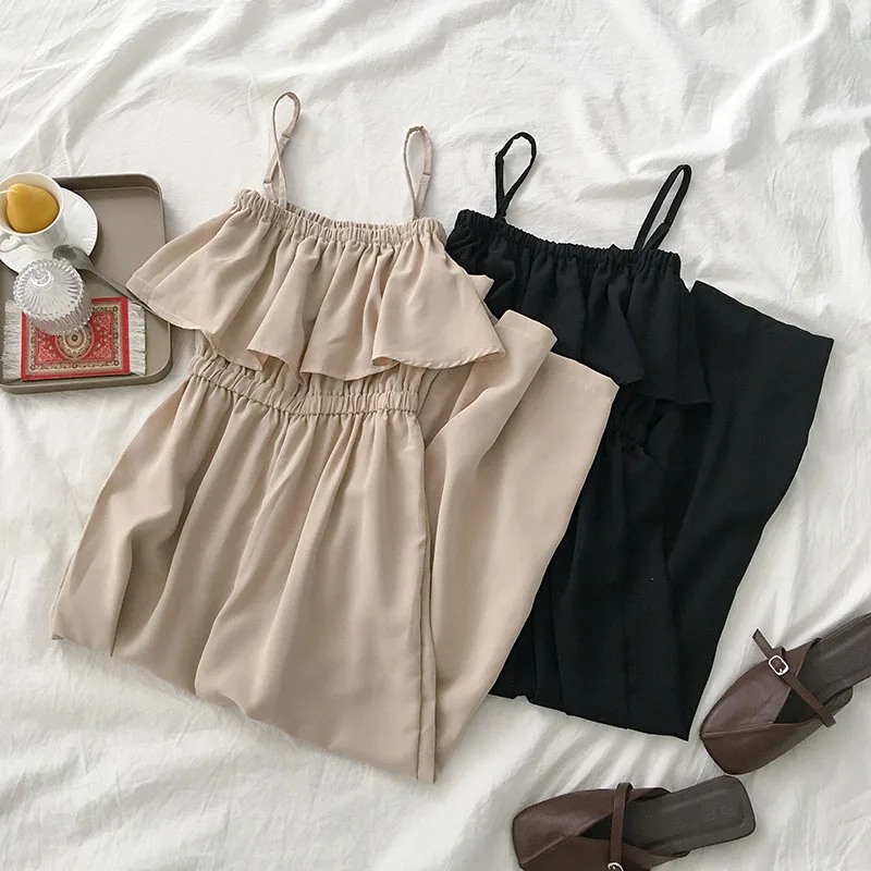 Женский комбинезон винтажный длинный шифоновый с открытыми плечами широкие