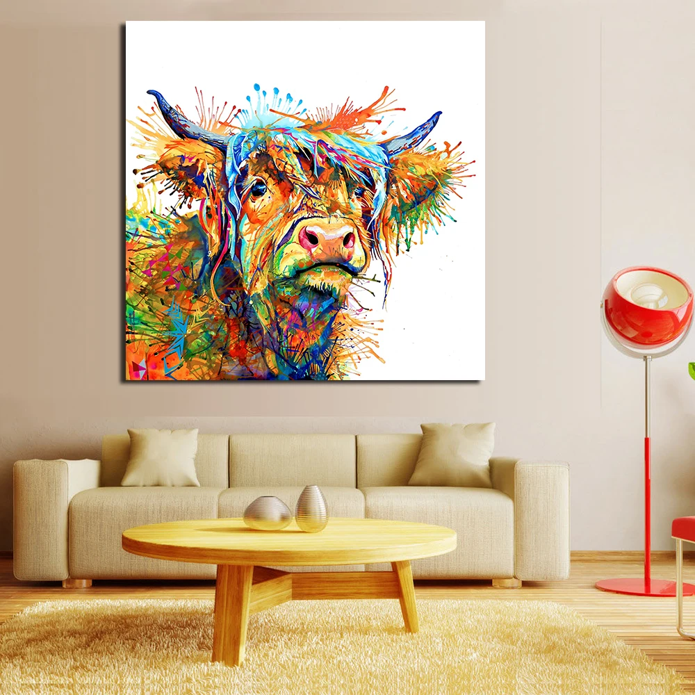 JQHYART абстрактная картина с животным Love To Play Cool Cow Home Decor на стену для гостиной без
