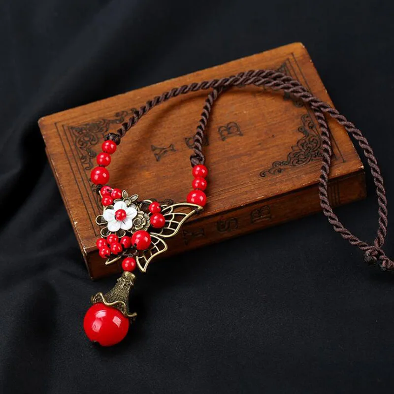 Ожерелье с красными бусинами в форме бабочки|clavicle necklace|rope necklacenecklaces for women |