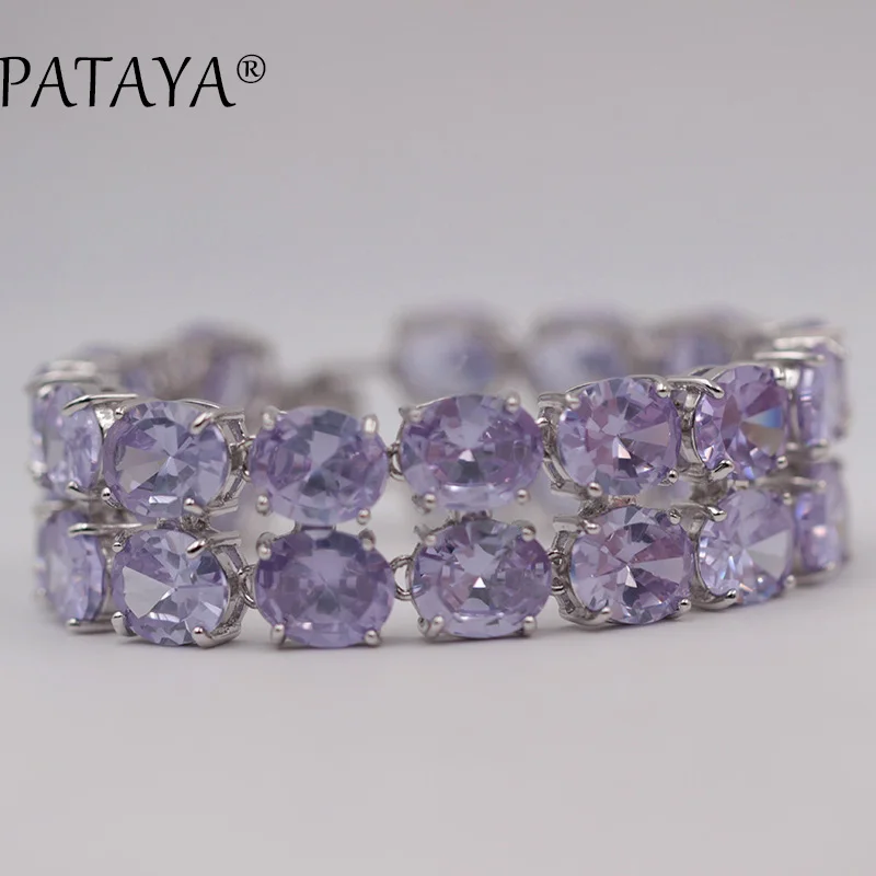 Женский двухрядный браслет PATAYA фиолетовый овальный с натуральным цирконием 77 г