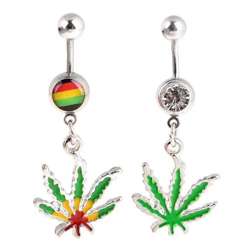 

New 1Pc 316L Stainless Steel Maple Leaf Dangle Belly Navel Ring Weed Bar Button Women Sexy Body Piercing Jewelry