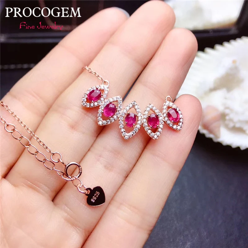 

Authentic Natural Heated Ruby with CZ Necklaces for Women High quality Genuine gemstone Fine jewelry 925 Sterling Silver #475