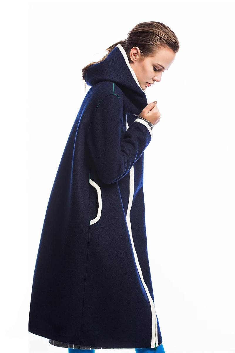 LYNETTE'S CHINOISERIE Autumn Winter Original Design Women Elegant Plus Size Loose Hooded Woolen Overcoat Outerwear | Женская одежда