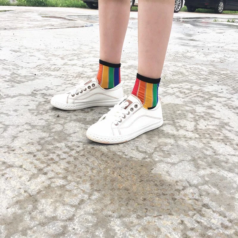 [WPLOIKJD] Модные прозрачные полосатые радужные стеклянные яркие шелковые женские