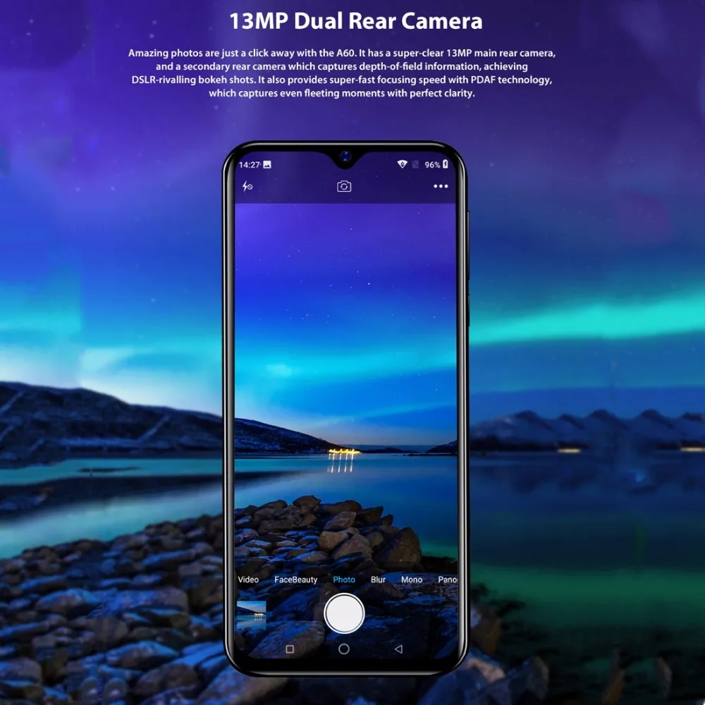 Смартфон Blackview A60, Android GO 8,1, 4080 мАч, аккумулятор, 19:9, 6,1 дюймов, двойная камера, 1 ГБ RAM, 16 ГБ ROM, мобильный телефон, 13 МП+ 5 Мп камера