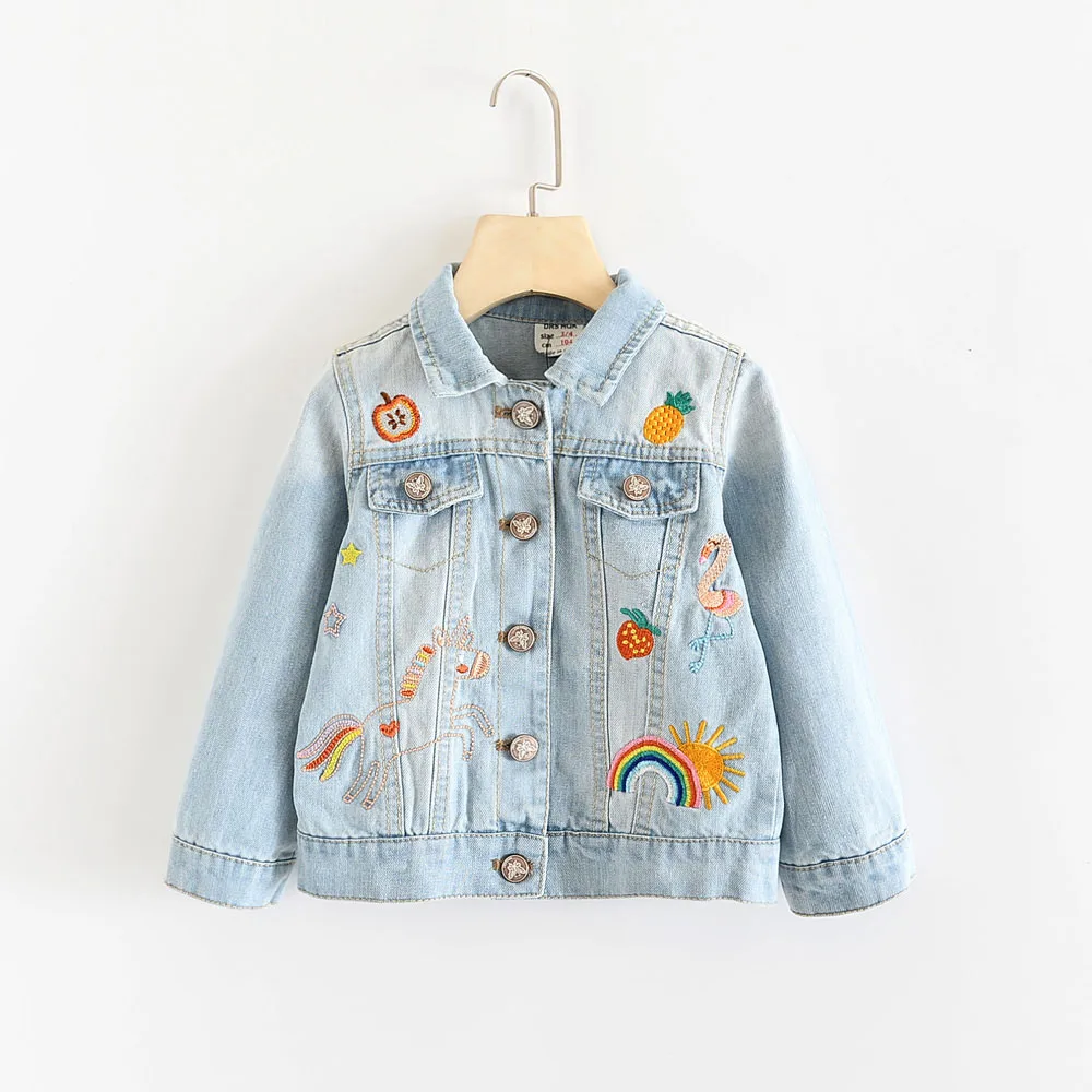 Light Blue Модные джинсовые пальто для девочек с вышитым единорогом; детская верхняя одежда; куртки для мальчиков; весенне-осенние куртки для детей; пальто - Цвет: Light Blue