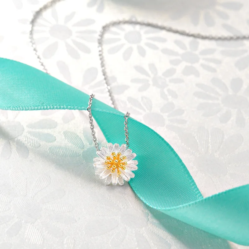 Посеребренные колье с кулоном ромашками и подвески маленькие подсолнухи Гербера