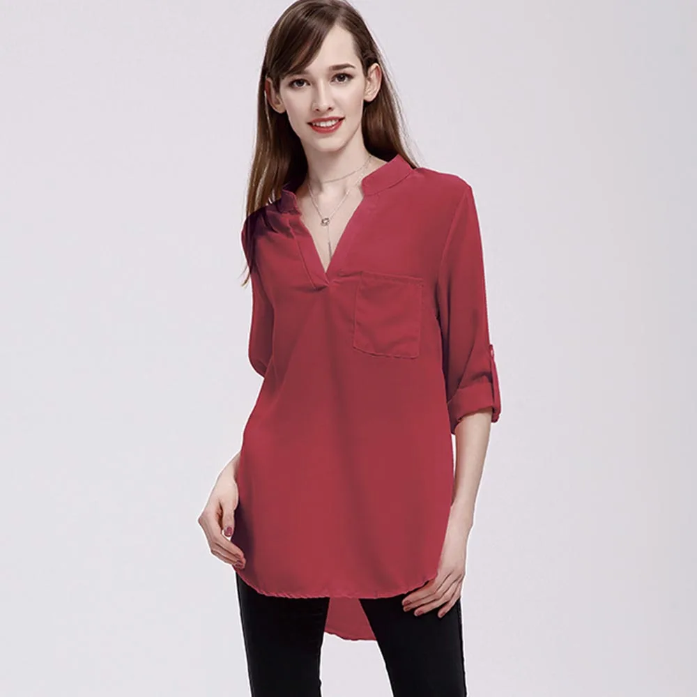 Летняя шифоновая блуза Sexy v-образным вырезом Blusas Mujer De Moda 2018 Женские топы и блузки