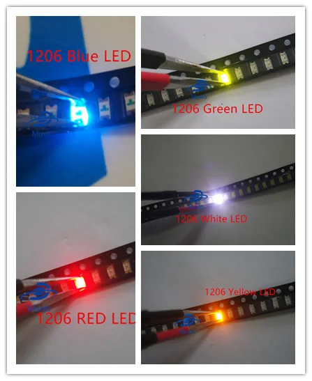 100 шт./лот 1206 SMD Светодиодная упаковка красный белый зеленый синий желтый