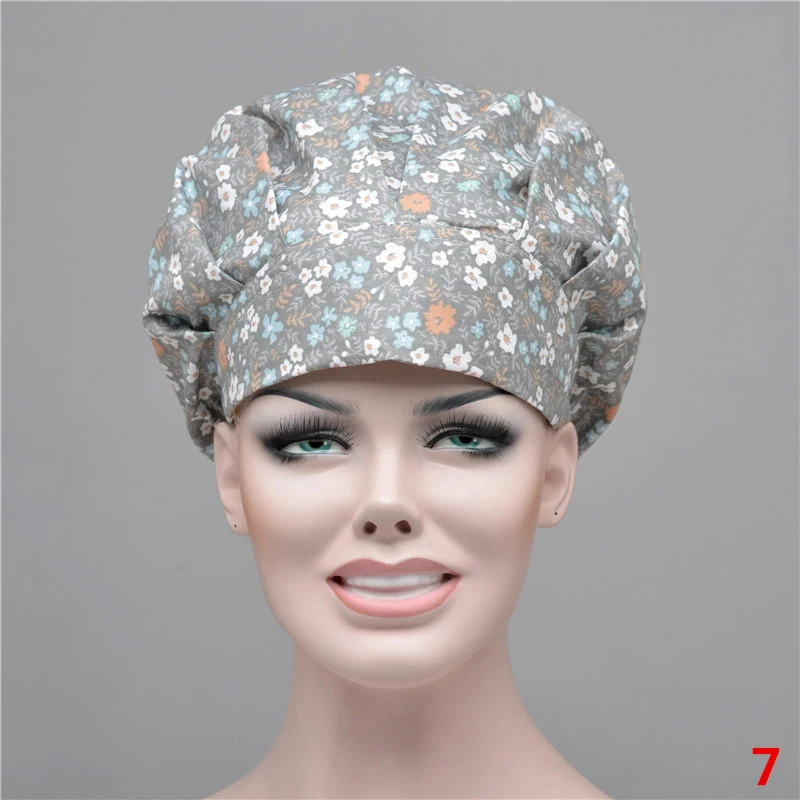 7 11 Colors Floral Printed Cute Scrub Caps High Quality Gourd Hat Clinic Hospital Dental Surgical Laboratory Pharmacy Medical Caps - Цвет: 7