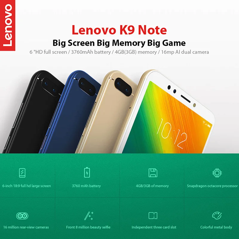 Lenovo K9 Note 32/64GB K5 смартфон 6 'ɿHD экран Восьмиядерный Snapdragon распознавание лица 16MP