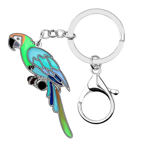 Bonsny эмалированный сплав мультфильм Мода Macaws брелок для ключей ем попугая брелоки Красочные Птица Ювелирные изделия для женщин девочек подростков талисманы подарок - Цвет: Blue