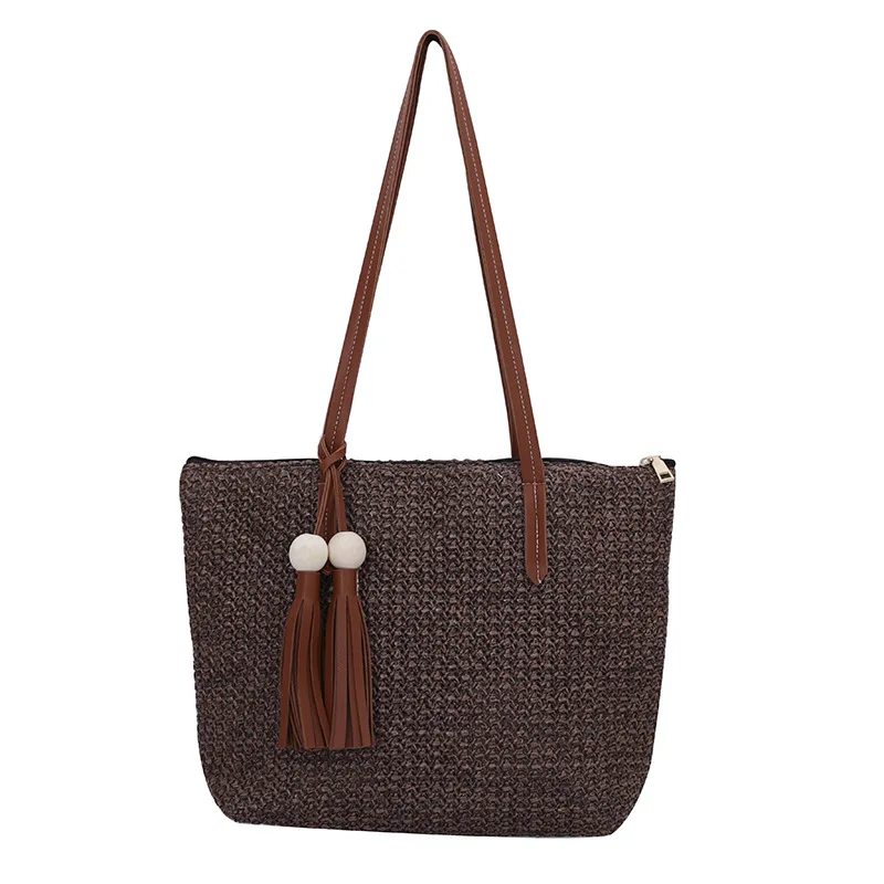 

2019 New Fashion Women Handbags Straw Bucket Fashion Solid Tassel Ladies Simple Casual Wild Summer Beach Bags Shoulder Bags
