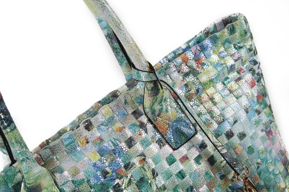 Arliwwi Brand Designer Luxury Handmade Knitting Women Tote Handbags Large Capacity Floral shiny Woven Bags