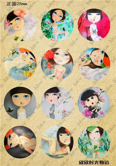 12 шт. Круглый кабошон с фокусным расстоянием 25 мм узор с Kawaii для девочек изображения стеклянных кабошонов C0704