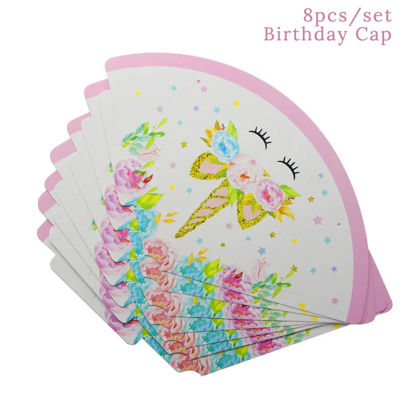 8pcs paper hat Детский день рождения Единорог вечерние украшения Единорог Рог торт Топпер повязка на голову для свадьбы или «нулевого дня рождения» вечерние поставки 1st Декор ко дню рождения - Цвет: 8pcs paper hat