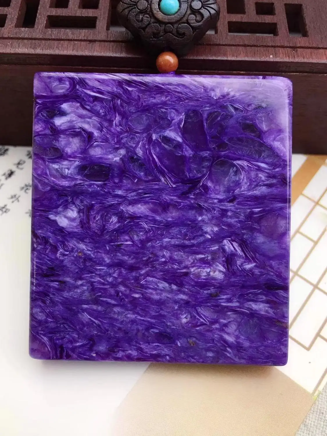 

Natural Purple Charoite Gemstone Pendant Women Men Rectangle 48x43x8mm Newly Charm Beads Necklace Gift AAAAA
