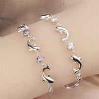 kofsac fashion 925 sterling silver chain bracelets for women party cute dolphin bracelet bangle luxury crystal cz jewelry gifts