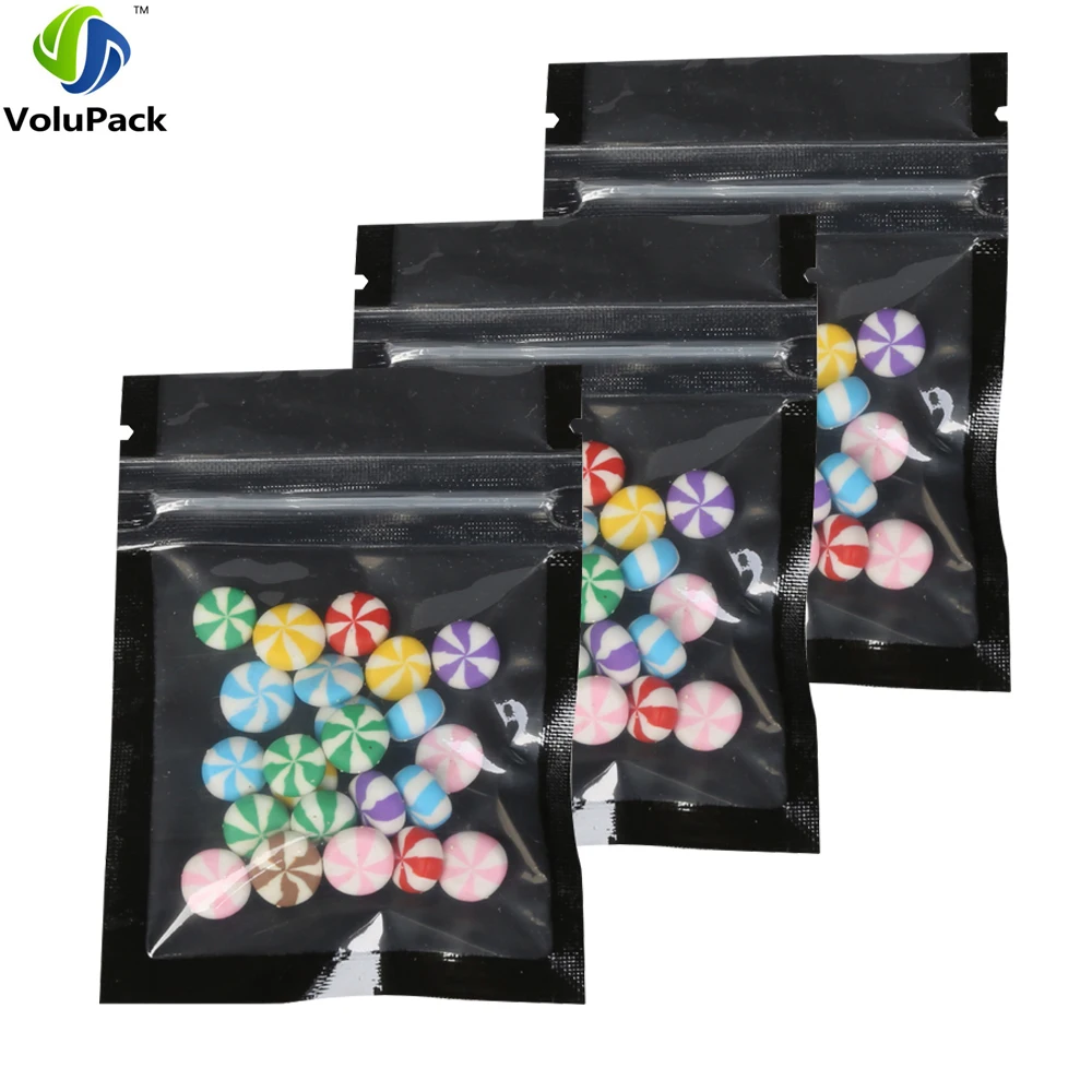 

6.5x9cm(2.5x3.5in) 100X Glossy Translucent Tear Notch Flat Pouch Mylar Reclosable Small Plastic Black Zip Lock Bag
