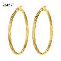 zmzy earrings for women fashion round twisted big gold color drop earrings circle stainless steel jewelry for woman gift