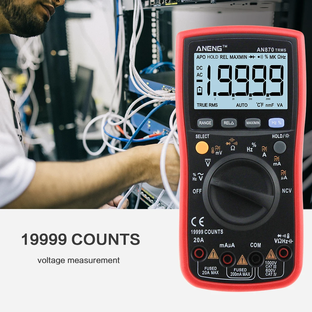 AN870 Auto Range Digital Precision multimeter True-RMS 19999 COUNTS NCV Ohmmeter AC/DC Voltage Ammeter Transistor Tester