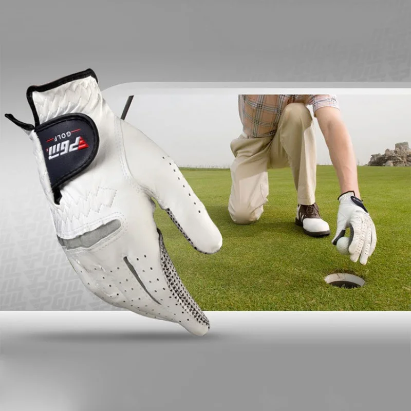 

Men's Genuine Leather Golf Gloves Left Right Hand Soft Breathable Pure Sheepskin With Anti-slip granules mitten