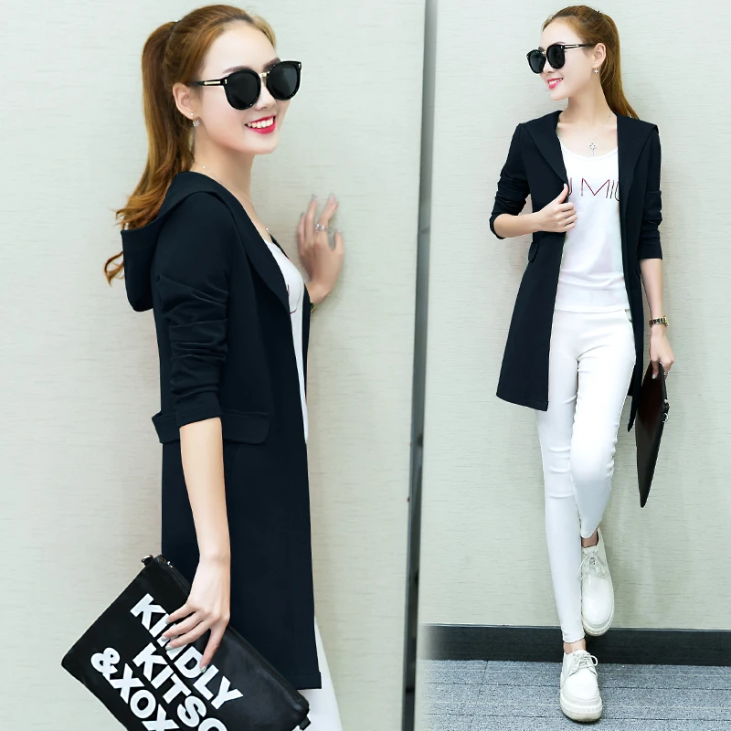 Женская ветровка с капюшоном однотонный длинный тонкий кардиган в Корейском