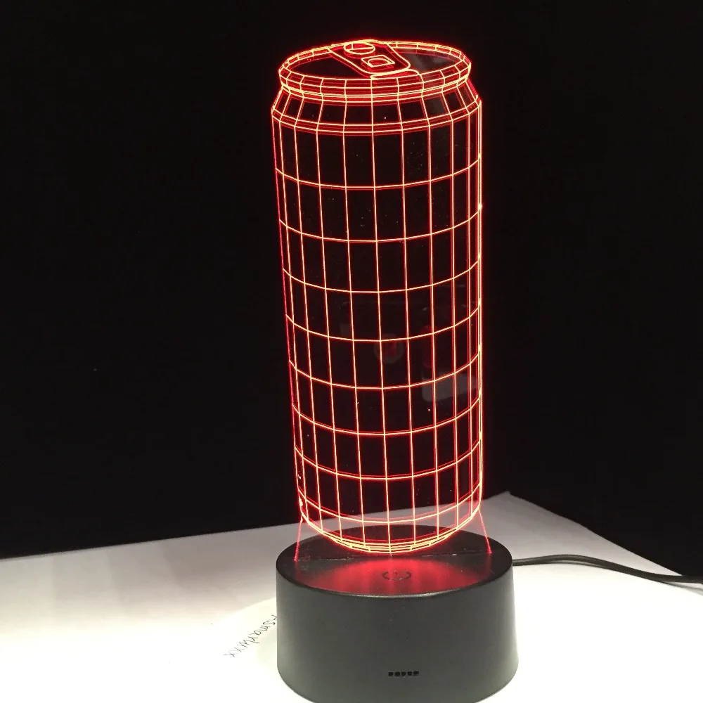 3D жестяные банки 7 цветов меняющиеся светодиодные настольные лампы Usb