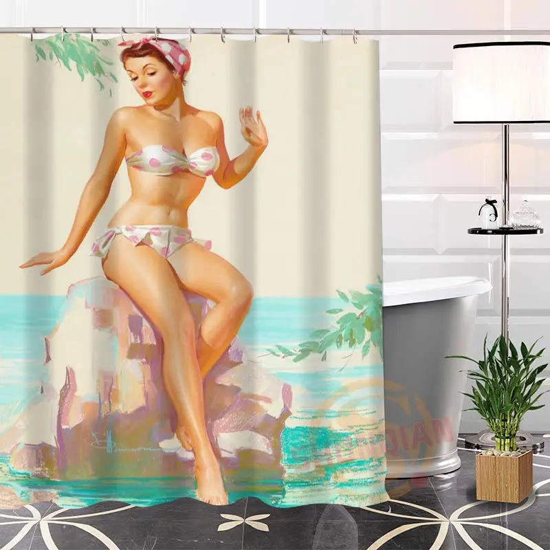 Эко-дружественный индивидуальный Уникальный pin up Девушка Современная душевая занавеска ванная комната водонепроницаемый для себя H0220-54 - Цвет: Светло-зеленый