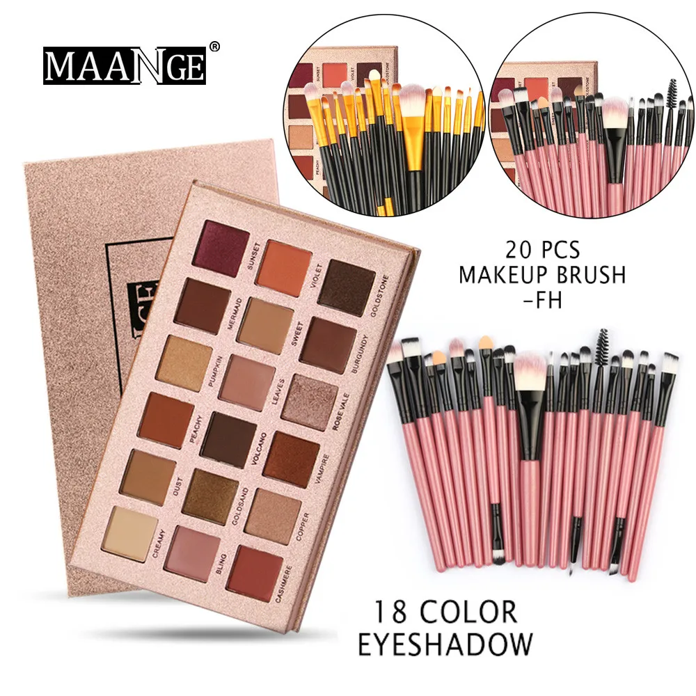 

18 Color Shimmer Glitter Eyeshadow + 20Pcs Makeup Brush Set Professional Cosmetic Powder Matt Eye Shadow Facial Eye Brushes #T