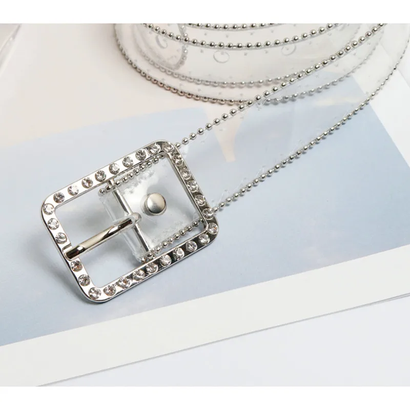 

HATCYGGO Multicolor Transparent Plastic Belts For Women Square Buckle Straps Diamonds Decoration Belt Leisure Pearl Waistband