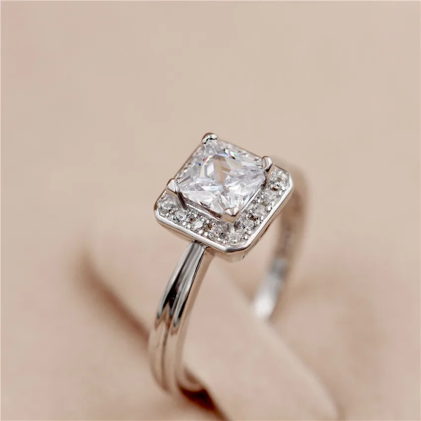 Almei 2 ряда серебряных 925 колец для женщин Роскошная бижутерия большой квадрат CZ