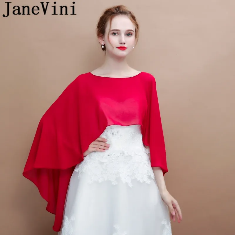 JaneVini,, шифоновая накидка для невесты, шаль для свадебного платья, высокая низкая, весна-лето, женское болеро, красная накидка, белая, темно-синяя накидка, палантины