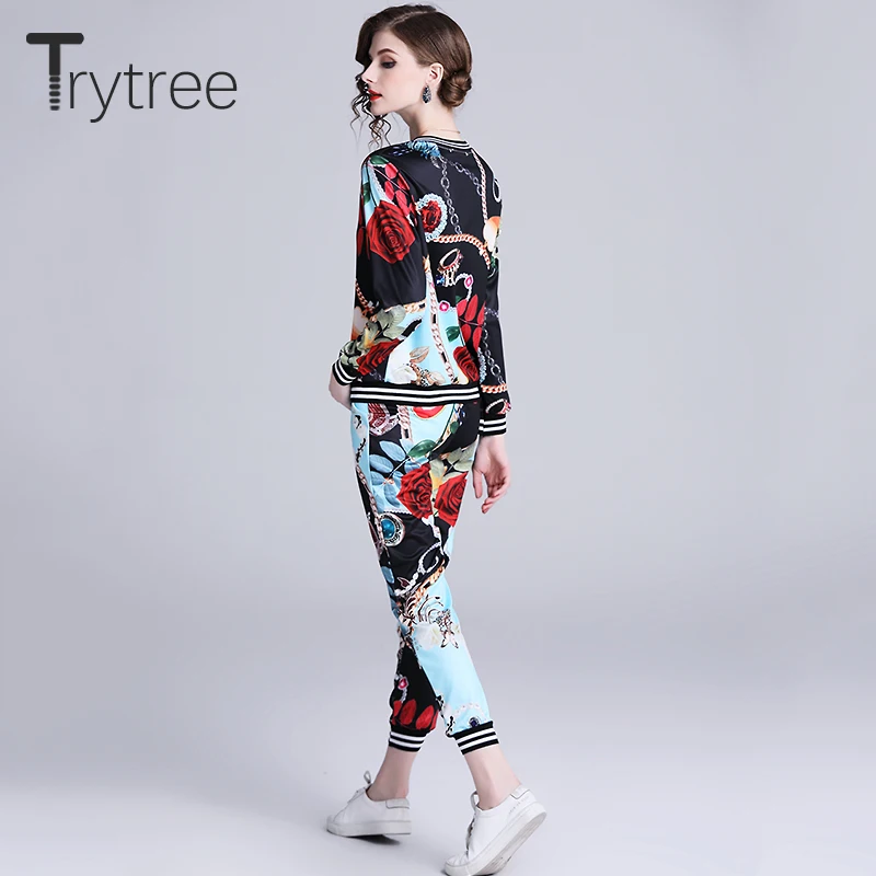 Женский комплект из двух предметов Trytree с принтом шелковистый топ на молнии o