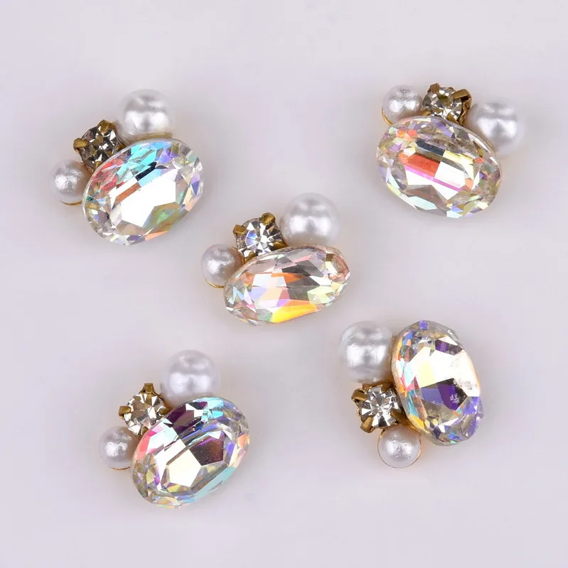 10 шт. Овальный Кристалл яркая жемчужина ногтей горный хрусталь сплав для