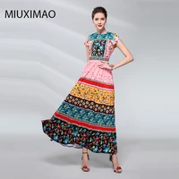 2019 spring summer newest casual style a line o neck short sleeve print flower europe fashion ankle length long dress women