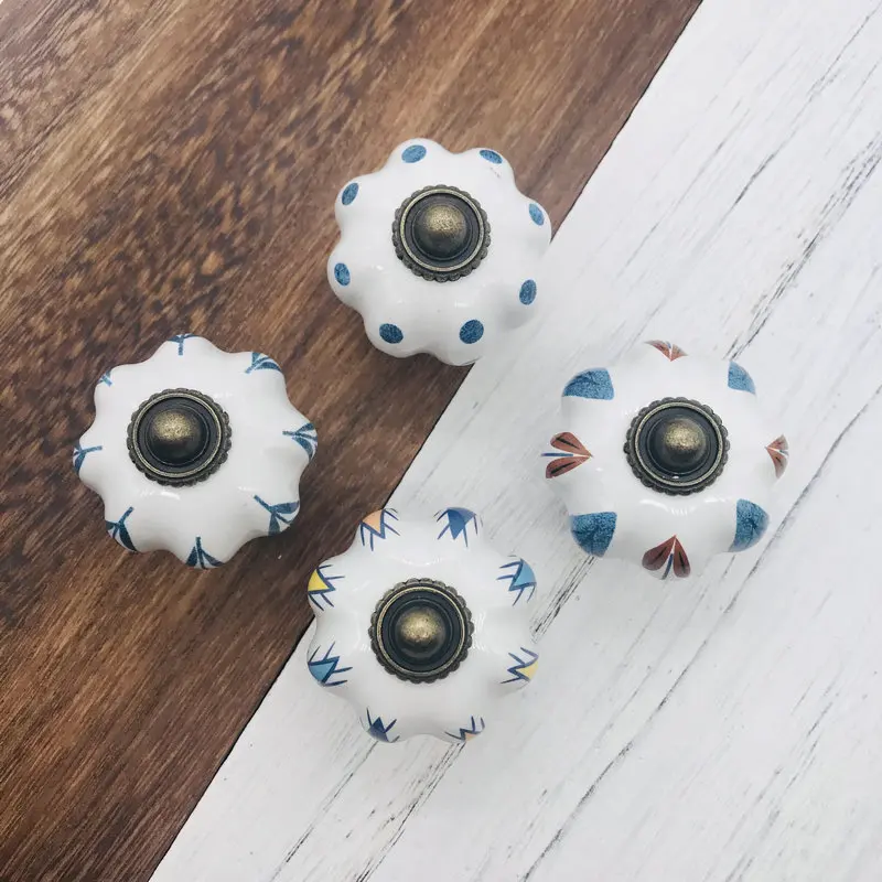 1 шт. ручная роспись белая и синяя искусственная Керамическая Тыква для кухни