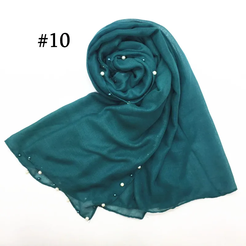 number 10 Новинка, Лидер продаж, простой Разноцветный жемчуг, hijabs, женская вискоза, однотонный шарф, красивый шарф, украшенный бисером, мусульманская голова, обертывания, элегантные 10 шт., быстрая - Цвет: number 10