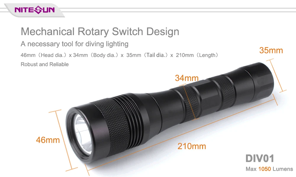 NITESUN DIV01 фонарик для дайвинга CREE XM-L2 U4 6500K светодиодный Макс. 1050 люмен наземный бросок 320 м подводный 150 м водонепроницаемый фонарь для дайвинга
