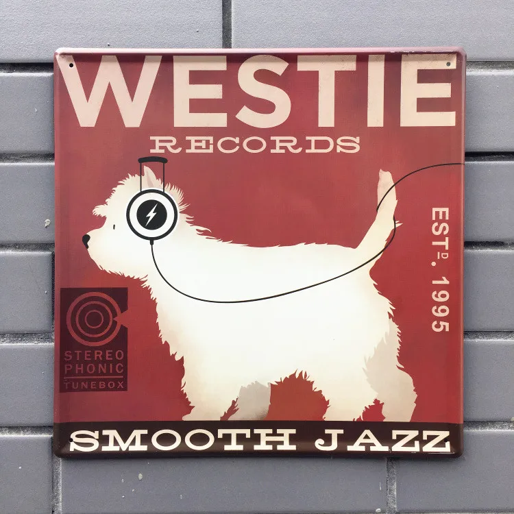 

30*30cm Westie Records Vintage Metal Signs Wall Stickers Plates Bar Pub Home Wall Decor Painting PET Dog Decoration Tools N141