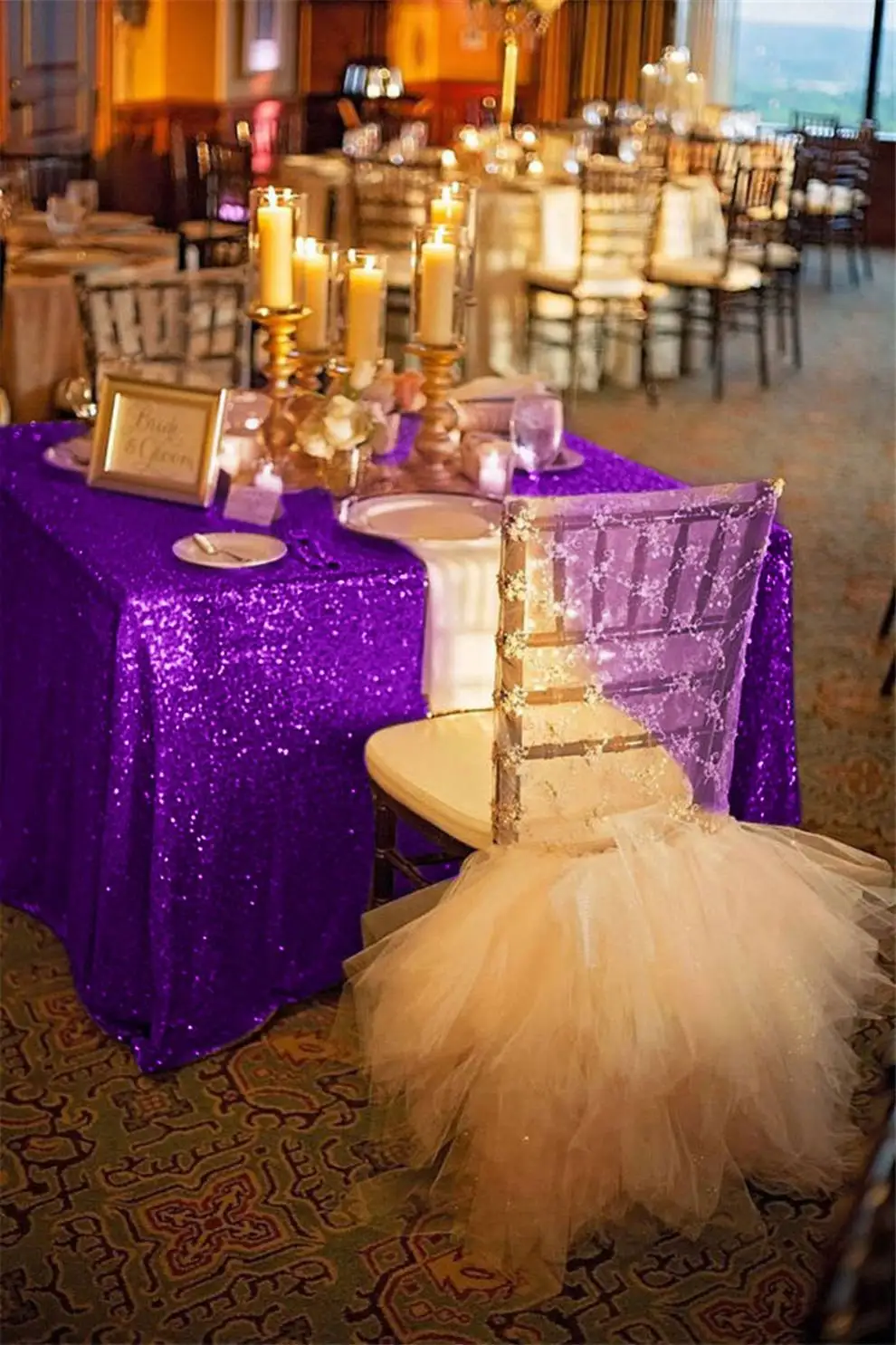 Purple Color Горячая 48inx72in темно-золотые блестки скатерть прямоугольной формы для свадьбы/вечерние/банкетные свадебные украшение скатерти - Цвет: Purple Color