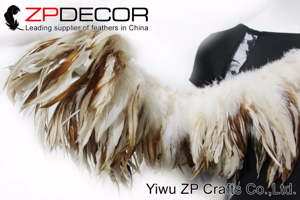 ZPDECOR, 6-8 дюймов, 800 шт., 85-90 см, ручная работа, высокое качество, Натуральный Бежевый петух, Коке, хвост, нанизанные перья для украшения костюмов