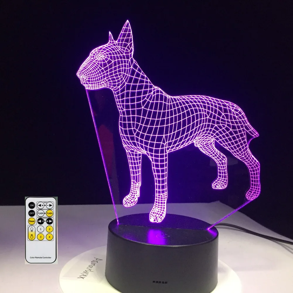 3d лампа в виде собаки Бультерьера 7 цветов USB ночник светодиодные лампы для детей