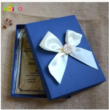 navy blue box only Горячая Распродажа Заказная персонализированная печать прозрачная акриловая Свадебная пригласительная карта с бархатной бумажной оберткой - Цвет: navy blue box only