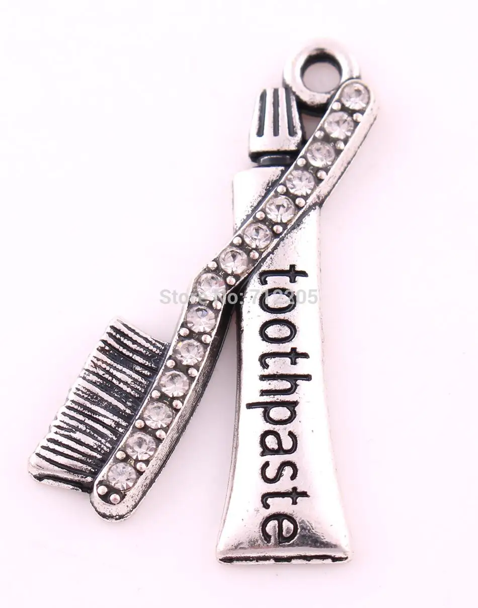 10 шт. цинковая зубная щетка со сверкающими кристаллами и подвеска из зубной пасты