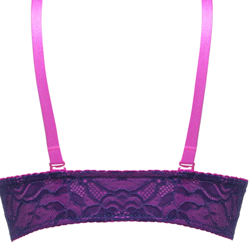 Hot Female Wire Free Front Buckle Lace-Side Fashion Bra New Small Chest Thickening Gathered Bra Beauty Back Sexy Blue Underwear