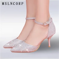 size 34 45 crystal women sandals elegant thin heels party shoes fashion pointed toe sexy high heels ankle strap wedding pumps